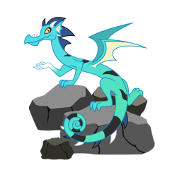Size: 3968x3828 | Tagged: safe, artist:estories, oc, oc only, species:dragon, chameleon, dragon oc, raised claw, rock, simple background, solo, transparent background, vector