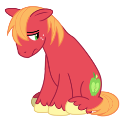 Size: 7360x7250 | Tagged: safe, artist:estories, edit, editor:slayerbvc, character:big mcintosh, species:earth pony, species:pony, accessory-less edit, cute, depressed, looking back, macabetes, male, missing accessory, sad, sadorable, simple background, sitting, solo, stallion, transparent background, vector, vector edit