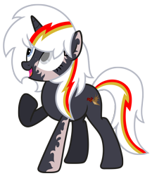 Size: 6368x7365 | Tagged: safe, artist:estories, oc, oc only, oc:velvet remedy, species:pony, species:unicorn, fallout equestria, absurd resolution, blind eye, female, mare, raised hoof, scar, simple background, solo, transparent background, vector