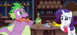 Size: 5592x2592 | Tagged: safe, artist:aleximusprime, artist:disneymarvel96, artist:estories, character:rarity, character:spike, species:dragon, species:pony, species:unicorn, ship:sparity, adult, adult spike, alcohol, bow tie, crown, drink, female, giggling, jewelry, male, mare, older, older spike, regalia, shipping, smiling, straight, tiara
