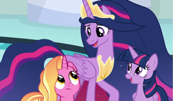 Size: 1200x700 | Tagged: safe, artist:estories, edit, edited screencap, screencap, character:luster dawn, character:twilight sparkle, character:twilight sparkle (alicorn), species:alicorn, species:pony, episode:the last problem, g4, my little pony: friendship is magic, older, older twilight, ponidox, princess twilight 2.0, self ponidox, time paradox
