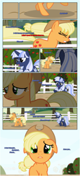 Size: 1919x4225 | Tagged: safe, artist:estories, character:applejack, oc, oc:silverlay, species:earth pony, species:pony, species:unicorn, comic:a(pple)ffection, clothing, comic, female, hat, mare, vector