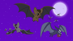 Size: 5399x3067 | Tagged: safe, artist:andoanimalia, artist:estories, species:bat, animal, fly, fly-der, flying, fruit bat, high res, hybrid, moon, mosquito, night, open mouth, show accurate, spider, spread wings, vampire fruit bat, wings