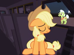 Size: 2048x1536 | Tagged: safe, artist:estories, artist:topsangtheman, character:applejack, character:granny smith, species:earth pony, species:pony, episode:the super speedy cider squeezy 6000, g4, my little pony: friendship is magic, depressed, minecraft, sad, school bus