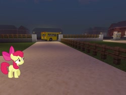 Size: 2048x1536 | Tagged: safe, artist:estories, artist:topsangtheman, character:apple bloom, species:earth pony, species:pony, episode:the super speedy cider squeezy 6000, g4, my little pony: friendship is magic, driving, implied applejack, minecraft, night, running away, sad, school bus