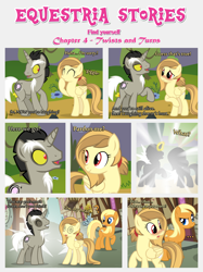 Size: 1800x2409 | Tagged: safe, artist:estories, character:apple cobbler, character:discord, oc, oc:alice goldenfeather, comic:find yourself, apple family member, comic, pony discord, semi-grimdark series, teleportation