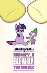 Size: 1000x1531 | Tagged: safe, artist:dan232323, artist:estories, artist:richhap, character:pound cake, character:pumpkin cake, character:spike, character:twilight sparkle, honey i blew up the kid, macro, movie poster, parody, xk-class end-of-the-world scenario