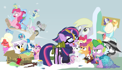 Size: 1200x692 | Tagged: safe, artist:dm29, character:apple bloom, character:applejack, character:big mcintosh, character:bon bon, character:coco pommel, character:derpy hooves, character:dj pon-3, character:doctor whooves, character:gilda, character:lemon hearts, character:lyra heartstrings, character:minuette, character:moondancer, character:octavia melody, character:pinkie pie, character:princess cadance, character:rainbow dash, character:rarity, character:scootaloo, character:shining armor, character:smooze, character:spike, character:sweetie belle, character:sweetie drops, character:time turner, character:trouble shoes, character:twilight sparkle, character:twilight sparkle (alicorn), character:twinkleshine, character:vinyl scratch, species:alicorn, species:griffon, species:pegasus, species:pony, episode:amending fences, episode:appleoosa's most wanted, episode:bloom and gloom, episode:brotherhooves social, episode:canterlot boutique, episode:castle sweet castle, episode:crusaders of the lost mark, episode:do princesses dream of magic sheep?, episode:made in manehattan, episode:make new friends but keep discord, episode:party pooped, episode:princess spike, episode:rarity investigates, episode:slice of life, episode:tanks for the memories, episode:the cutie map, episode:the lost treasure of griffonstone, episode:the one where pinkie pie knows, g4, my little pony: friendship is magic, alternate hairstyle, background six, bedroom eyes, bow tie, box, cardboard box, charlie brown, clothing, crossing the memes, crying, cutie mark, cutie mark crusaders, derpysaur, detective rarity, dress, female, filly, fusion, glasses, hat, i didn't listen, i'm pancake, implied rarijack, it happened, lyrabon (fusion), mare, meme, new crown, ocular gushers, orchard blossom, peanuts, pest control gear, princess dress, punklight sparkle, sled, snow, staff, staff of sameness, sweater, the cmc's cutie marks, the meme continues, the ride never ends, the story so far of season 5, this isn't even my final form, top hat, twilight scepter, twittermite, unamused, volumetric mouth, wig