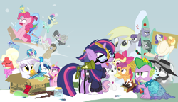 Size: 1200x692 | Tagged: safe, artist:dm29, character:apple bloom, character:applejack, character:big mcintosh, character:bon bon, character:coco pommel, character:derpy hooves, character:dj pon-3, character:doctor whooves, character:gilda, character:lemon hearts, character:limestone pie, character:lyra heartstrings, character:marble pie, character:maud pie, character:minuette, character:moondancer, character:octavia melody, character:pinkie pie, character:princess cadance, character:rainbow dash, character:rarity, character:scootaloo, character:shining armor, character:smooze, character:spike, character:sweetie belle, character:sweetie drops, character:time turner, character:trouble shoes, character:twilight sparkle, character:twilight sparkle (alicorn), character:twinkleshine, character:vinyl scratch, species:alicorn, species:griffon, species:pegasus, species:pony, episode:amending fences, episode:appleoosa's most wanted, episode:bloom and gloom, episode:brotherhooves social, episode:canterlot boutique, episode:castle sweet castle, episode:crusaders of the lost mark, episode:do princesses dream of magic sheep?, episode:hearthbreakers, episode:made in manehattan, episode:make new friends but keep discord, episode:party pooped, episode:princess spike, episode:rarity investigates, episode:slice of life, episode:tanks for the memories, episode:the cutie map, episode:the lost treasure of griffonstone, episode:the one where pinkie pie knows, g4, my little pony: friendship is magic, alternate hairstyle, background six, bedroom eyes, bow tie, box, cardboard box, charlie brown, clothing, crossing the memes, crying, cutie mark, cutie mark crusaders, derpysaur, detective rarity, dress, female, filly, fusion, glasses, hat, i didn't listen, i'm pancake, implied rarijack, it happened, lyrabon (fusion), mare, meme, new crown, ocular gushers, orchard blossom, peanuts, pest control gear, princess dress, punklight sparkle, sled, snow, staff, staff of sameness, sweater, the cmc's cutie marks, the meme continues, the ride never ends, the story so far of season 5, this isn't even my final form, top hat, twilight scepter, twittermite, unamused, volumetric mouth, wig