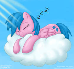 Size: 1280x1200 | Tagged: safe, artist:johnjoseco, artist:shivanking, character:firefly, g1, cloud, cute, female, flyabetes, g1 to g4, sleeping, solo, zzz