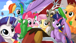 Size: 2560x1440 | Tagged: safe, alternate version, artist:mysticalpha, character:applejack, character:discord, character:fluttershy, character:pinkie pie, character:rainbow dash, character:rarity, character:spike, character:twilight sparkle, character:twilight sparkle (alicorn), species:alicorn, species:pony, episode:what about discord?, g4, my little pony: friendship is magic, cupcake, fanning, feather, female, levitation, magic, mane seven, mane six, mare, nail file, silhouette, telekinesis, that was fast, towel