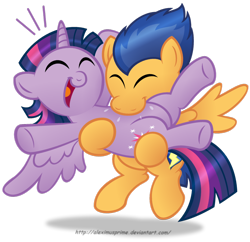 Size: 1024x993 | Tagged: safe, artist:aleximusprime, character:flash sentry, character:twilight sparkle, character:twilight sparkle (alicorn), species:alicorn, species:pony, ship:flashlight, bipedal, cute, diasentres, female, male, mare, raspberry, shipping, simple background, straight, tickling, transparent background, tummy buzz, twiabetes