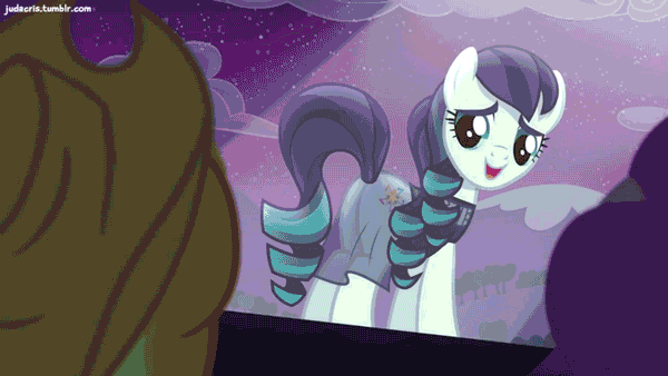 Size: 600x338 | Tagged: safe, artist:dm29, edit, edited screencap, screencap, character:applejack, character:coloratura, species:earth pony, species:pegasus, species:pony, ship:rarajack, episode:the mane attraction, g4, my little pony: friendship is magic, animated, butt, eyes on the prize, female, lesbian, mare, nervous, plot, rara, shipping