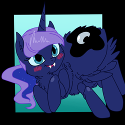 Size: 800x800 | Tagged: safe, artist:glacierclear, artist:krazykari, character:princess luna, blushing, cute, cute little fangs, drider, fangs, female, fluffy, lunabetes, monster pony, open mouth, original species, smiling, solo, species swap, spiderluna (species swap), spiderpony
