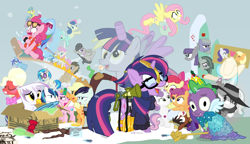 Size: 1200x692 | Tagged: safe, artist:dm29, character:apple bloom, character:applejack, character:big mcintosh, character:bon bon, character:coco pommel, character:coloratura, character:derpy hooves, character:discord, character:dj pon-3, character:doctor whooves, character:fluttershy, character:gilda, character:lemon hearts, character:limestone pie, character:lyra heartstrings, character:marble pie, character:maud pie, character:minuette, character:moondancer, character:octavia melody, character:pinkie pie, character:princess cadance, character:rainbow dash, character:rarity, character:scootaloo, character:shining armor, character:smooze, character:spike, character:starlight glimmer, character:sweetie belle, character:sweetie drops, character:time turner, character:trouble shoes, character:twilight sparkle, character:twilight sparkle (alicorn), character:twinkleshine, character:vinyl scratch, species:alicorn, species:griffon, species:pegasus, species:pony, episode:amending fences, episode:appleoosa's most wanted, episode:bloom and gloom, episode:brotherhooves social, episode:canterlot boutique, episode:castle sweet castle, episode:crusaders of the lost mark, episode:do princesses dream of magic sheep?, episode:hearthbreakers, episode:made in manehattan, episode:make new friends but keep discord, episode:party pooped, episode:princess spike, episode:rarity investigates, episode:scare master, episode:slice of life, episode:tanks for the memories, episode:the cutie map, episode:the cutie re-mark, episode:the hooffields and mccolts, episode:the lost treasure of griffonstone, episode:the mane attraction, episode:the one where pinkie pie knows, episode:what about discord?, g4, my little pony: friendship is magic, alicorn costume, alternate hairstyle, athena sparkle, back to the future, background six, bedroom eyes, bipedal, bow tie, box, cardboard box, charlie brown, clothing, costume, crossdressing, crossing the memes, crying, cutie mark, cutie mark crusaders, derpysaur, detective rarity, dress, fake horn, fake wings, female, filly, fusion, glasses, hat, i didn't listen, i'm pancake, implied rarijack, it happened, lyrabon (fusion), mare, meme, new crown, nightmare night costume, ocular gushers, open mouth, orchard blossom, peanuts, pest control gear, pinkie mcpie, princess dress, punklight sparkle, rara, revolutionary girl utena, s5 starlight, saddle bag, selfie, sled, snow, staff, staff of sameness, sunglasses, sweater, the cmc's cutie marks, the meme continues, the ride never ends, the story so far of season 5, this isn't even my final form, toilet paper roll, toilet paper roll horn, top hat, twilight muffins, twilight scepter, twittermite, unamused, volumetric mouth, wig