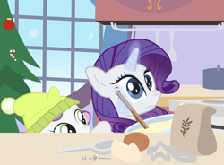 Size: 1000x735 | Tagged: safe, artist:dm29, character:rarity, character:sweetie belle, species:pony, advent calendar, baking, bowl, christmas, christmas tree, cute, diasweetes, duo, egg, flour, holiday, holiday horse days, julian yeo is trying to murder us, magic, spoon, star wars thread, this will end in fire, tree