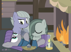 Size: 1000x735 | Tagged: safe, artist:dm29, character:limestone pie, character:marble pie, character:maud pie, species:pony, advent calendar, candle, fireplace, hearth's warming, holiday horse days, pie sisters, rock, sisters, trio
