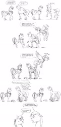 Size: 1000x2061 | Tagged: safe, artist:baron engel, character:rainbow dash, oc, oc:cogs, oc:sky brush, comic, monochrome, morning after, pencil drawing, traditional art