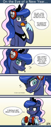 Size: 650x1587 | Tagged: safe, artist:johnjoseco, character:princess luna, ask gaming princess luna, blushing, comic, dialogue, female, floppy ears, headphones, solo, speech bubble, wavy mouth
