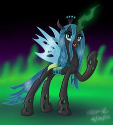 Size: 1024x1126 | Tagged: safe, artist:aleximusprime, character:queen chrysalis, species:changeling, changeling queen, female, glowing horn, horn, solo