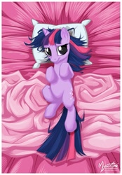 Size: 825x1182 | Tagged: safe, artist:mysticalpha, character:twilight sparkle, species:pony, species:unicorn, bed, cute, female, mare, on back, solo, twiabetes