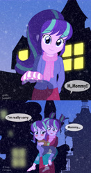Size: 3900x7433 | Tagged: safe, artist:sumin6301, part of a set, character:starlight glimmer, my little pony:equestria girls, adopted offspring, clothing, double the glimmer, equestria girls-ified, glimmerdoption, heartwarming, mama starlight, self adoption, self paradox, snow, snowfall, socks, starlight the match girl, time paradox, younger
