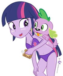 Size: 353x426 | Tagged: safe, artist:dm29, character:spike, character:twilight sparkle, species:dog, ship:twispike, my little pony:equestria girls, bikini, clothing, female, male, shipping, simple background, spike the dog, straight, sunscreen, swimsuit, transparent background