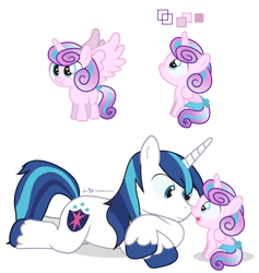 Size: 900x950 | Tagged: safe, artist:dm29, character:princess flurry heart, character:shining armor, species:alicorn, species:pony, species:unicorn, spoiler:s06, :t, baby, baby pony, boop, cute, diaper, duo, equestria's best father, eye contact, father and daughter, female, filly, flurrybetes, julian yeo is trying to murder us, looking up, male, noseboop, open mouth, prone, puffy cheeks, shining adorable, sitting, smiling, spread wings, stallion, weapons-grade cute, wings