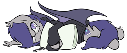 Size: 1063x447 | Tagged: safe, artist:egophiliac, oc, oc only, oc:dusk rhine, species:bat pony, species:pony, :>, adorkable, clothing, cuddling, cute, dork, glasses, hair over one eye, hoodie, hug, looking at you, male, on side, pillow, simple background, smiling, snuggles?, snuggling, solo, spread wings, stallion, transparent background, wings