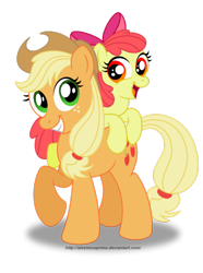 Size: 900x1209 | Tagged: safe, artist:aleximusprime, character:apple bloom, character:applejack, simple background, sisters, transparent background