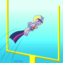 Size: 1000x1000 | Tagged: safe, artist:empyu, character:twilight sparkle, character:twilight sparkle (alicorn), species:alicorn, species:pony, american football, clothing, female, field goal, frown, goal, goalpost, helmet, mare, solo, thousand yard stare, wide eyes