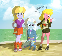 Size: 2450x2214 | Tagged: safe, artist:sumin6301, character:cherry berry, character:cloud kicker, character:trixie, my little pony:equestria girls, beach, pose, seaside