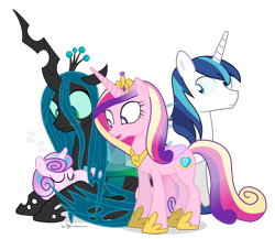 Size: 900x780 | Tagged: safe, artist:dm29, character:princess cadance, character:princess flurry heart, character:queen chrysalis, character:shining armor, species:alicorn, species:changeling, species:pony, species:unicorn, ship:chrysarmordance, episode:the crystalling, g4, my little pony: friendship is magic, auntie chrissy, blushing, changeling queen, cute, cutealis, cutie mark, eyes closed, female, flurrybetes, frown, horn, jewelry, lesbian, male, mare, mommy chrissy, open mouth, polyamory, regalia, shipping, simple background, sleeping, smiling, stallion, transparent background, wings