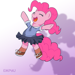 Size: 1000x1000 | Tagged: safe, artist:empyu, character:pinkie pie, anime, azumanga daioh, chiyo mihama, clothing, crossover, cute, diapinkes, eyes closed, female, gradient background, mihama chiyo, open mouth, school uniform, solo