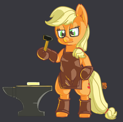 Size: 1280x1265 | Tagged: safe, artist:pabbley, character:applejack, species:pony, anvil, bipedal, blacksmith, female, hammer, smithing, solo