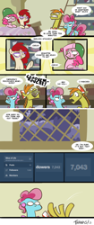 Size: 700x1665 | Tagged: safe, artist:egophiliac, character:carrot cake, character:cup cake, character:pinkie pie, character:twist, species:earth pony, species:pony, croquembouche, faint, female, male, mare, slice of pony life, stallion, tumblr, woonoggles