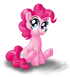 Size: 1280x1417 | Tagged: safe, artist:aleximusprime, character:pinkie pie, species:earth pony, species:pony, female, mare, sitting, smiling, solo, underhoof