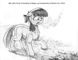 Size: 797x619 | Tagged: safe, artist:baron engel, character:apple bloom, blood on the floor, grayscale, monochrome, pencil drawing, traditional art