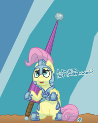 Size: 1280x1606 | Tagged: safe, artist:pabbley, character:fluttershy, 30 minute art challenge, are you not entertained?, armor, female, gladiator, lance, parody, solo