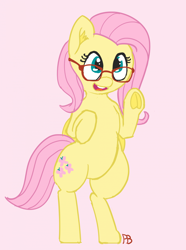 Size: 1280x1720 | Tagged: safe, artist:pabbley, character:fluttershy, species:pony, 30 minute art challenge, bipedal, female, glasses, solo, underhoof