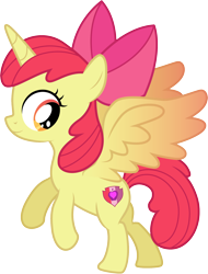 Size: 1322x1738 | Tagged: safe, artist:cloudyglow, character:apple bloom, species:alicorn, species:pony, bloomicorn, colored wings, cutie mark, female, filly, gradient wings, race swap, simple background, solo, the cmc's cutie marks, transparent background, vector, xk-class end-of-the-world scenario