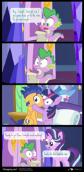 Size: 840x1720 | Tagged: safe, artist:dm29, character:flash sentry, character:spike, character:starlight glimmer, character:twilight sparkle, character:twilight sparkle (alicorn), species:alicorn, species:pony, ship:flashlight, caught, comic, female, kiss mark, kissing, list, making out, male, mare, shipping, straight