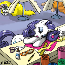 Size: 900x900 | Tagged: safe, artist:johnjoseco, character:rarity, character:sweetie belle, species:pony, species:unicorn, g4, carousel boutique, female, filly, mare, photoshop, sleeping