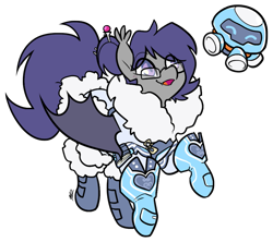 Size: 889x791 | Tagged: safe, artist:egophiliac, oc, oc only, oc:dusk rhine, species:bat pony, species:pony, adorkable, androgynous, clothing, cosplay, costume, cute, dork, drone, fangs, female, fluffy, glasses, happy, mare, mei, overwatch, solo