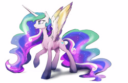 Size: 5100x3300 | Tagged: safe, artist:silfoe, character:princess cadance, character:princess celestia, character:princess luna, character:twilight sparkle, character:twilight sparkle (alicorn), species:alicorn, species:pony, alicorn tetrarchy, colored wings, colored wingtips, female, frown, fusion, heterochromia, mare, raised hoof, simple background, solo, spread wings, white background, wings