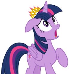 Size: 3368x3624 | Tagged: safe, artist:cloudyglow, character:twilight sparkle, character:twilight sparkle (alicorn), species:alicorn, species:pony, episode:equestria games, g4, my little pony: friendship is magic, .ai available, crown, female, folded wings, mare, raised hoof, shocked, simple background, solo, transparent background, vector