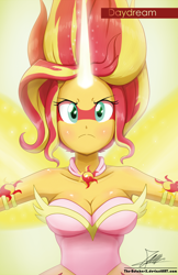 Size: 1158x1791 | Tagged: safe, artist:the-butch-x, character:daydream shimmer, character:sunset shimmer, equestria girls:friendship games, g4, my little pony: equestria girls, my little pony:equestria girls, badass, big breasts, breasts, busty sunset shimmer, cleavage, cutie mark, cutie mark on equestria girl, daydream shimmer, female, looking at you, signature, solo