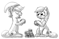 Size: 1280x859 | Tagged: safe, artist:pabbley, character:quarter hearts, species:earth pony, species:pony, burger, crossover, eating, epona, female, food, mare, monochrome, ponified, the legend of zelda