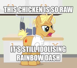 Size: 686x606 | Tagged: safe, artist:dm29, character:gourmand ramsay, dialogue, gordon ramsay, hell's kitchen, implied scootaloo, meme, ponified, scootachicken, solo