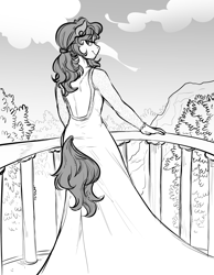 Size: 4012x5176 | Tagged: source needed, safe, artist:glacierclear, oc, oc only, oc:amber haze, species:anthro, absurd resolution, bedroom eyes, clothing, crossdressing, dress, long mane, male, monochrome, solo